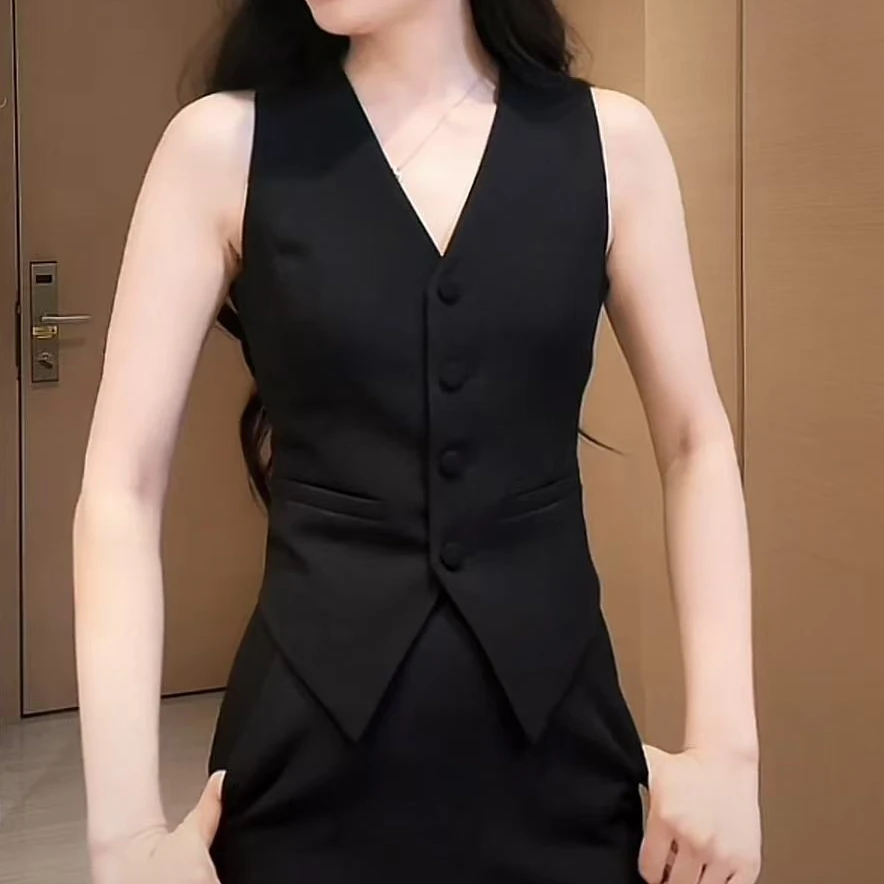 气质时尚百搭无袖马夹黑色单马甲8301款