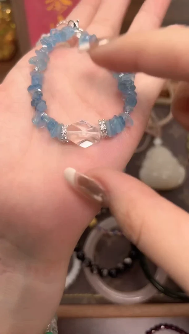 海蓝宝石手链未镶嵌随形海蓝宝手链一个