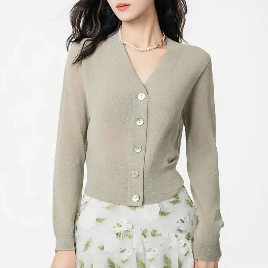 AMASS/阿玛施V领秋季显瘦气质短款时尚百搭针织长袖5499132