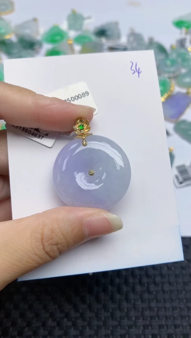 翡翠18K金镶嵌颈饰天然翡翠A货