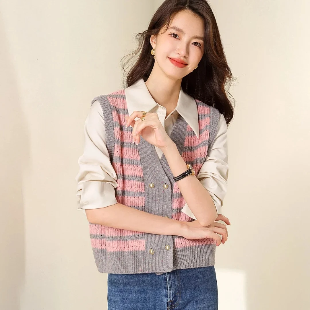 100%绵羊毛马甲开衫女式羊毛衫24DAK1030