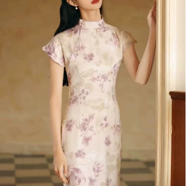 （5-9）复古旗袍中长款气质连衣裙 款式以直播间为准