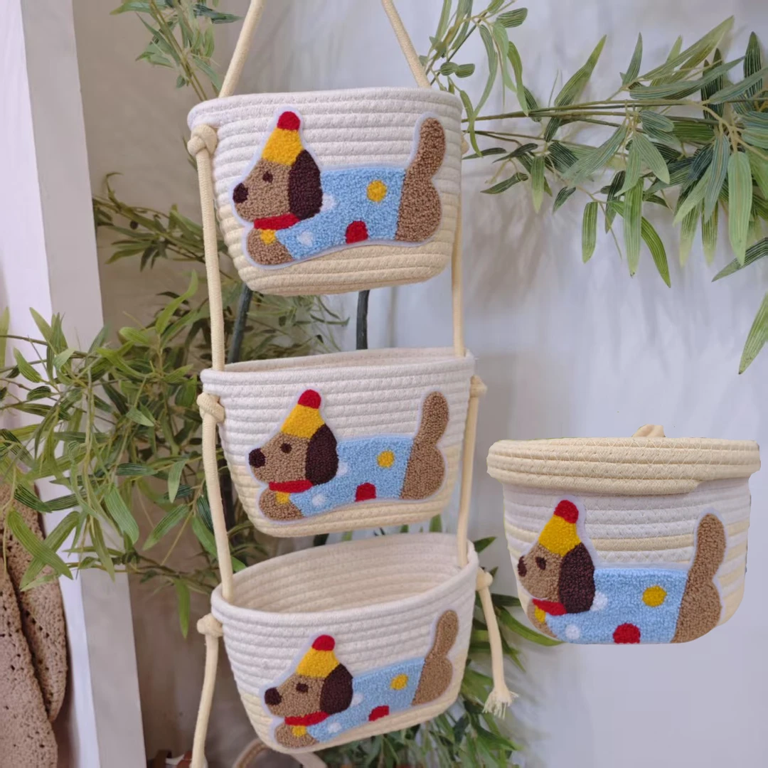 挂墙收纳挂篮卡通宿舍壁挂墙上房间杂物编织家用创意棉线可爱套组