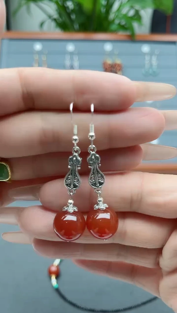 【闪购商品】南红玛瑙耳饰银S925镶嵌375