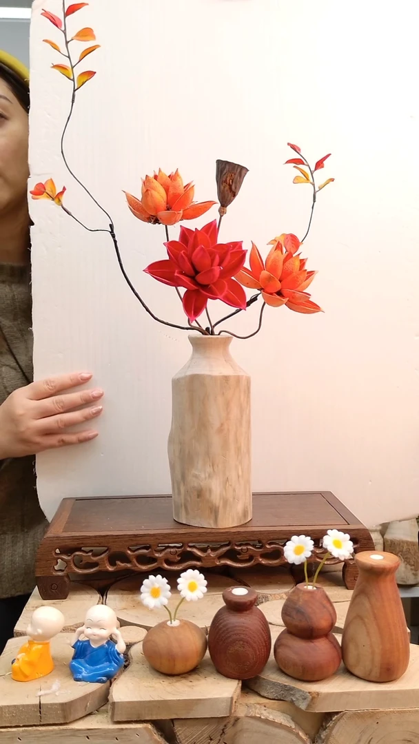 木实木碳化花瓶配花一套