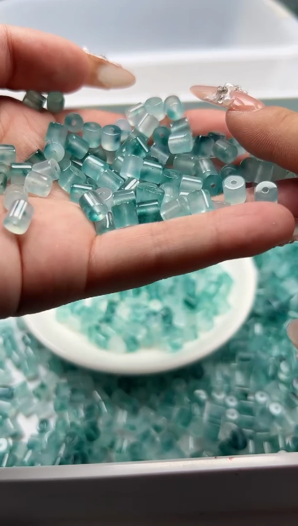 玛瑙/玉髓颈饰未镶嵌W2955高冰老蓝水飘花管珠6*5MM*20颗