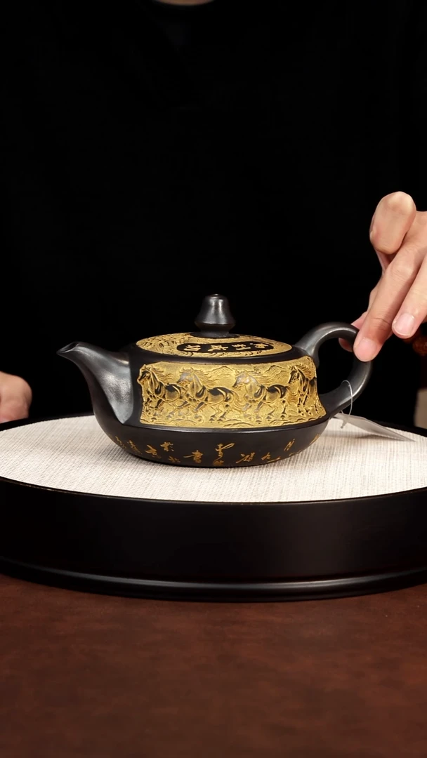 茶壶紫砂马到成功曲壶 石黄 高艳 460cc