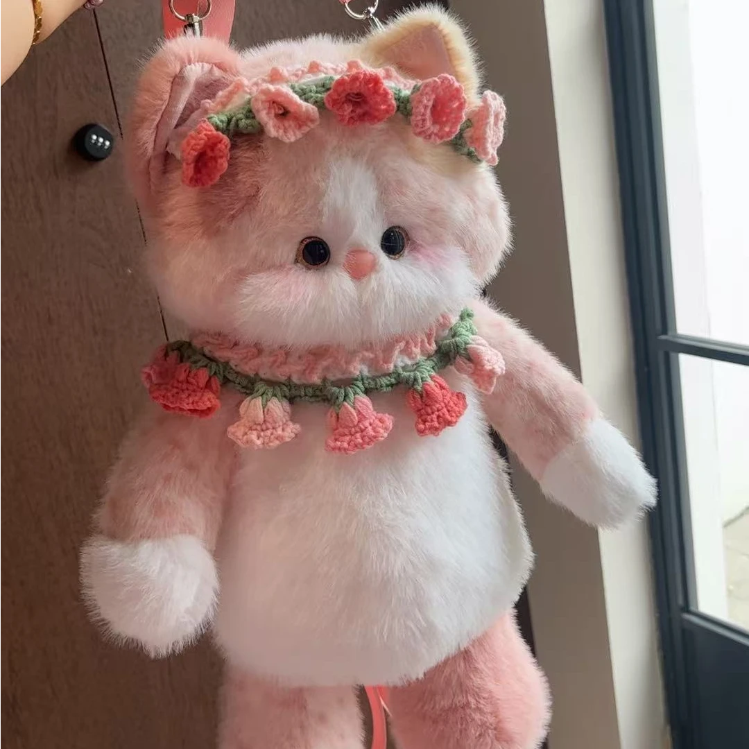 美盛匠新正版扎染三花粉猫仙子公仔包包双肩背包单肩包手拧斜跨包