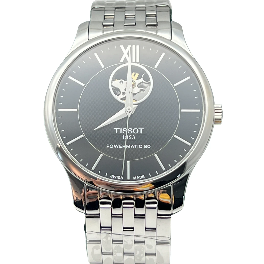 99新 Tissot/天梭 俊雅/臻耀/男机械黑盘钢带/T063/公价6400/40MM