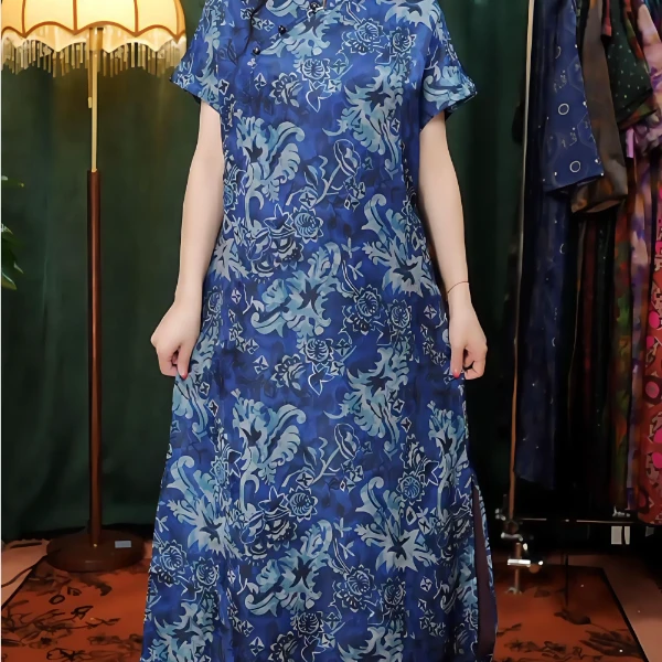 古法青瓷老料复古重磅大气连衣裙改良旗袍时尚气质i