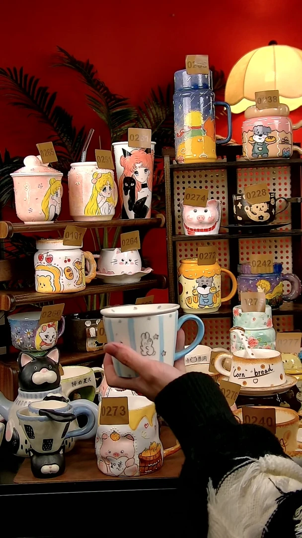 杯子瓷DIY景德镇创意手工陶瓷卡通风小兔子咖啡杯碟