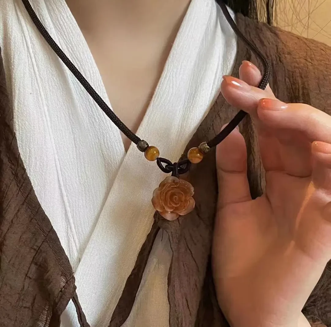 非金属棉绳项链 【胖丫丫】新中式项链渲染山茶花项链女配饰设计款