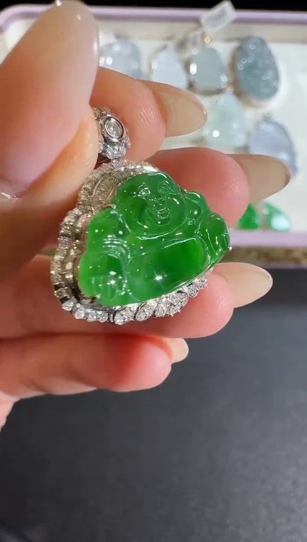 【闪购商品】翡翠吊坠(不含链)18K金镶嵌【源头工厂】钻石镶嵌