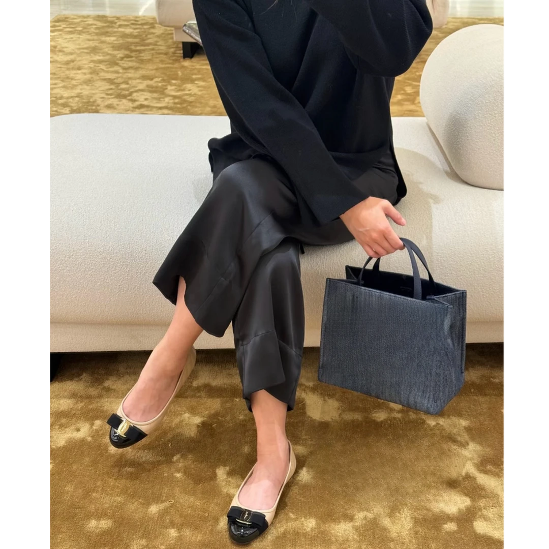 【电绣】经典电绣蝴蝶结中跟浅口女鞋时尚百搭菱格拼色真皮女鞋