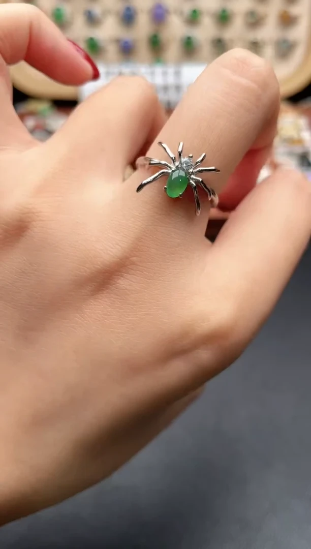 银S925镶嵌戒指翡翠一物一证一礼盒