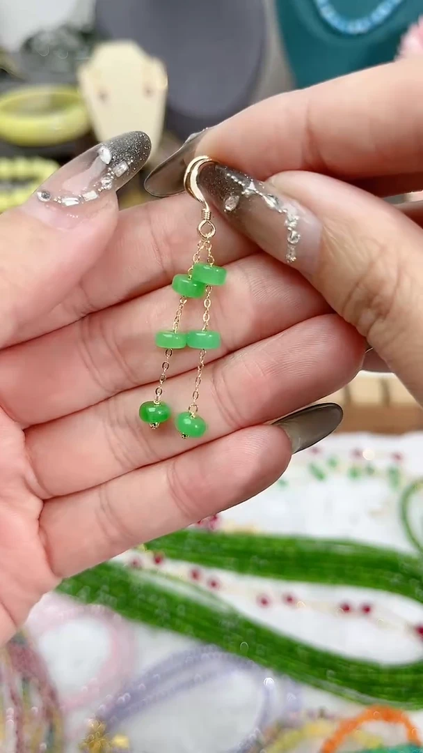 【闪购商品】翡翠耳饰14K金镶嵌三颗49