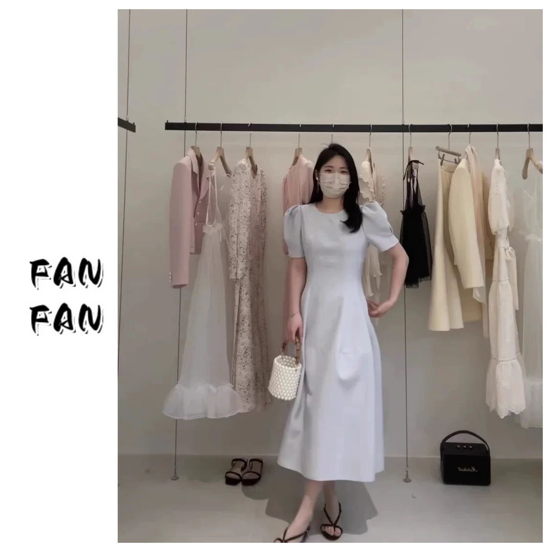 FANFAN 【蓬蓬伞裙】赫本风泡泡袖收腰连衣裙