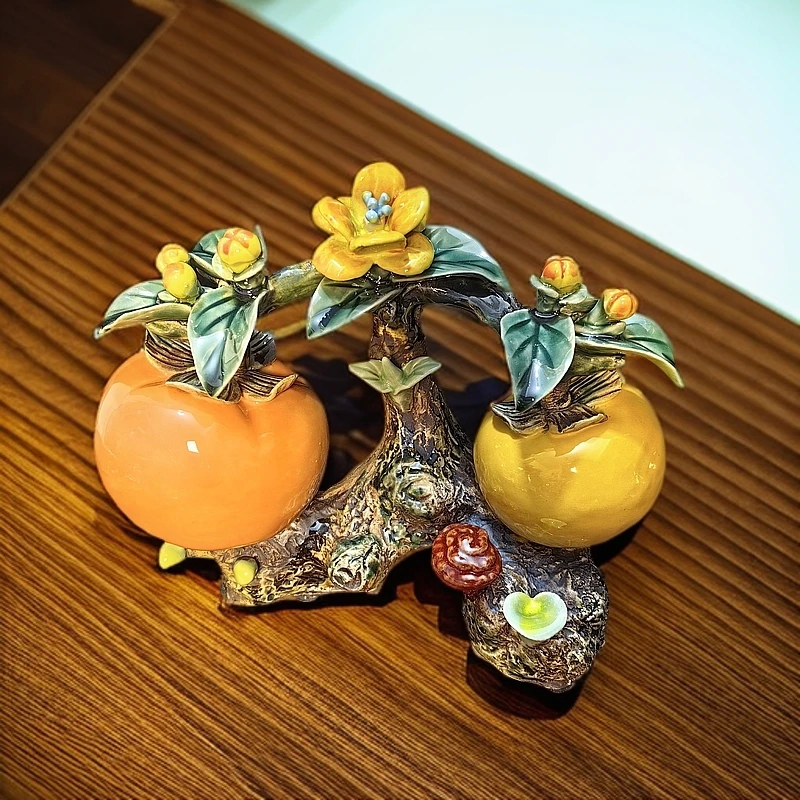 柿柿如意石湾陶瓷摆件轻奢高档创意客厅玄关乔迁新居装饰礼品