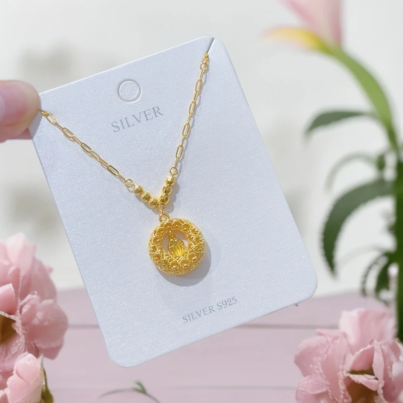 坠链均925银 福字项链银饰气质轻奢时尚百搭小众简约坠链精致金色