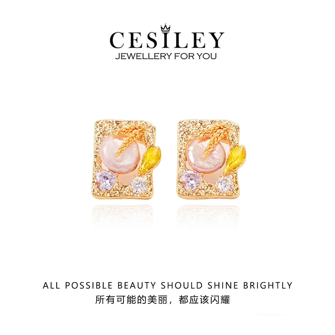 铜合金耳饰 巴洛克田园油画风方形耳环DTA1114