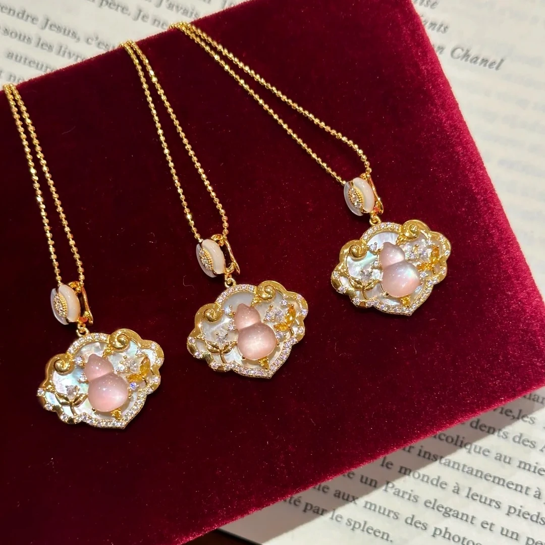 坠链均925银 如意葫芦吊坠轻奢时尚百搭复古小众简约项链镶嵌温柔