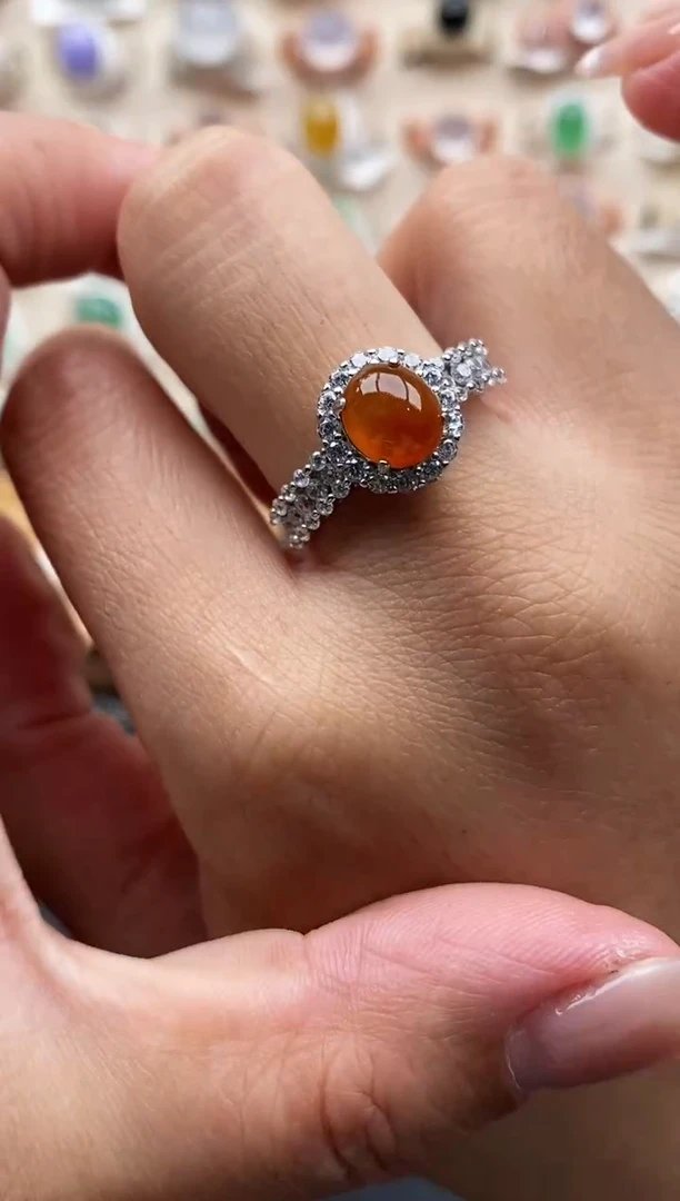 银S925镶嵌戒指翡翠缅甸天然A货翡翠222   5-6