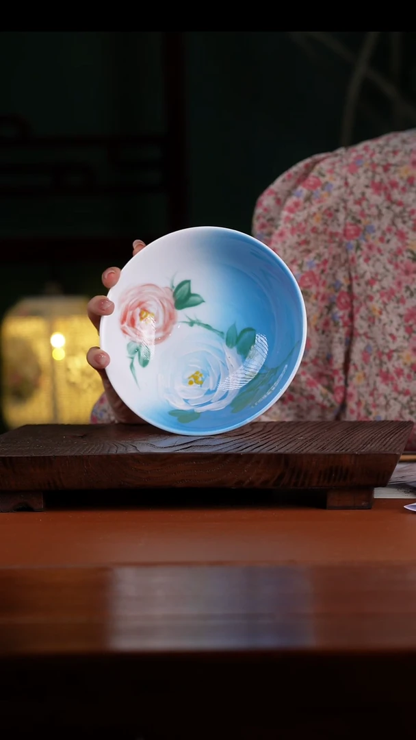 瓷景德镇高温釉中彩甜心碗直径15高4.5