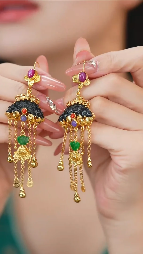 翡翠银S925镶嵌耳坠新款