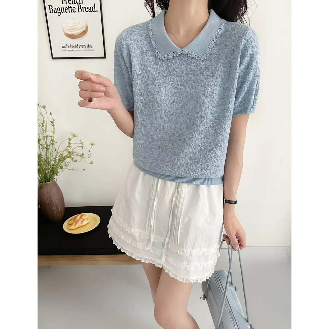 丽丽家~棉花糖蓝短袖显瘦气质时尚休闲百搭夏季宽松上衣437