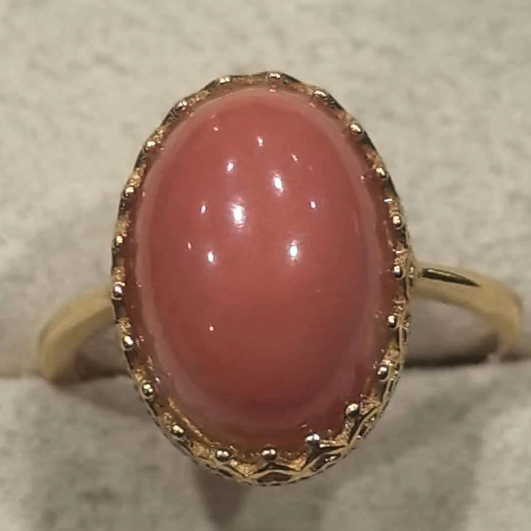 纯天然莫莫珊瑚莫莫蛋面戒指莫莫戒指