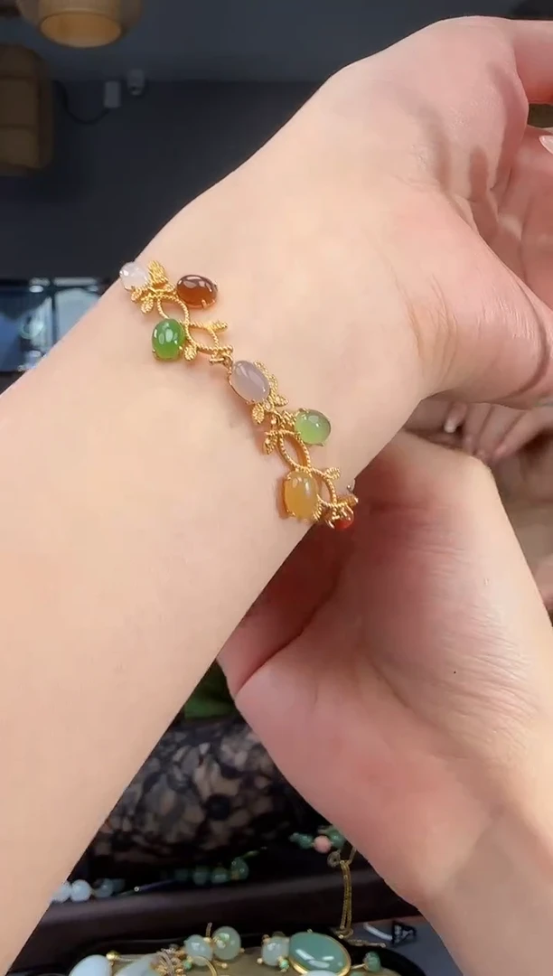 手链银S925镶嵌和田玉（糖玉）11