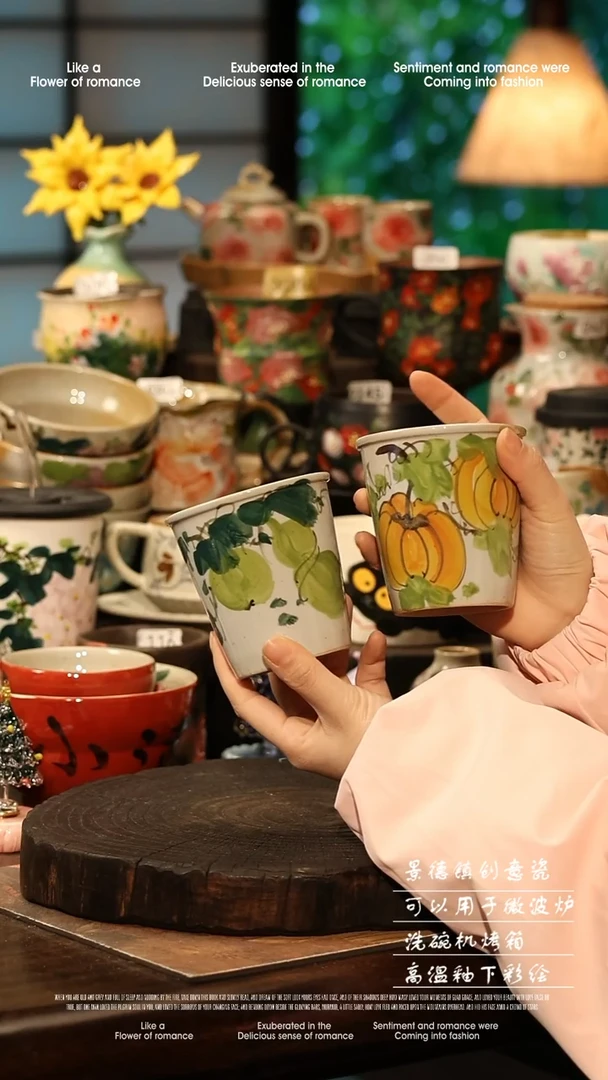 陶瓷一对景德镇高温釉下彩手工手绘款式