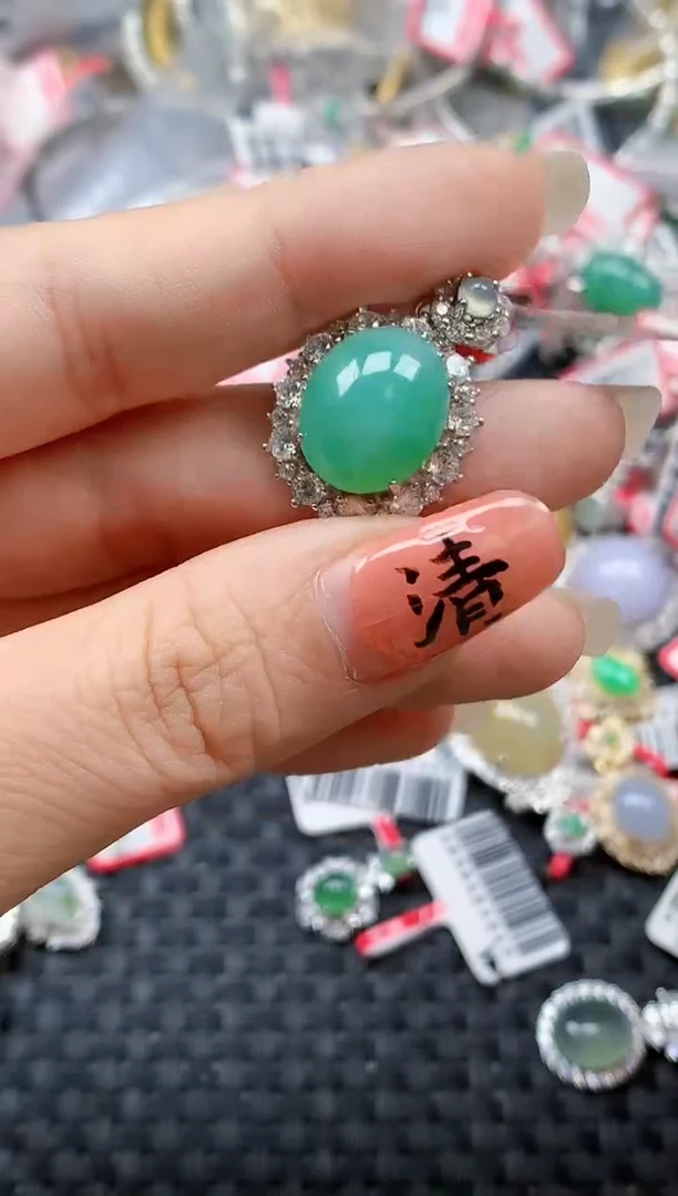 银S925镶嵌戒指翡翠天然A货缅甸翡翠