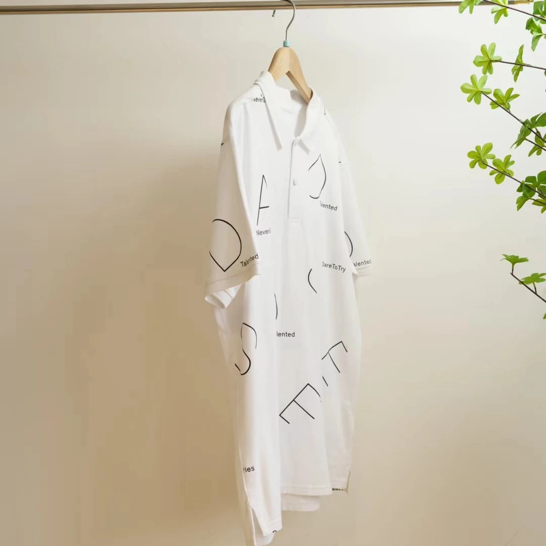 5964-白色英文字母满印短袖POLO衫