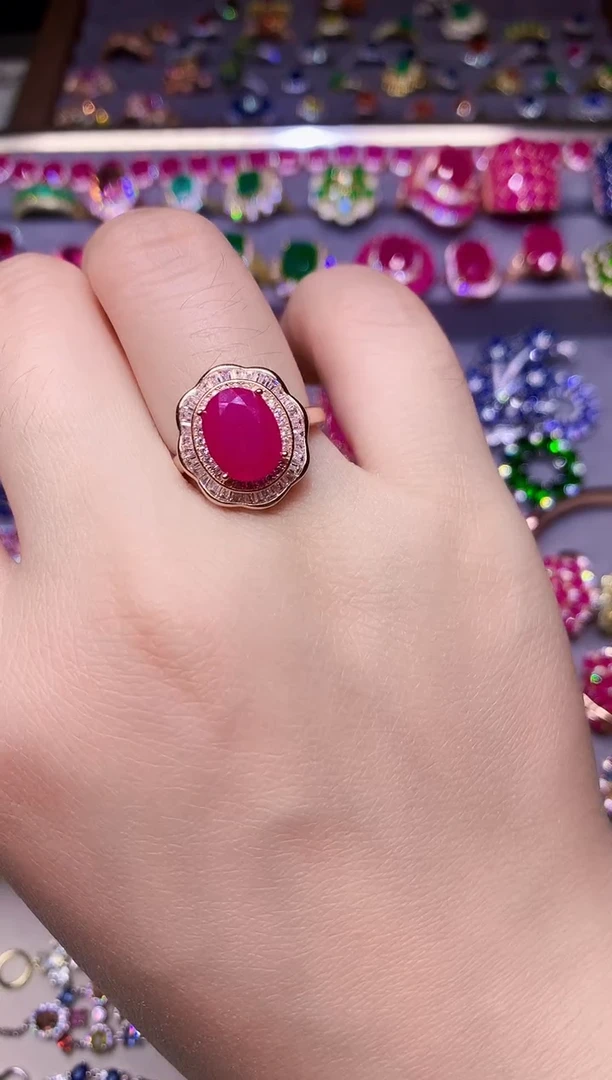 银S925镶嵌戒指红宝石....