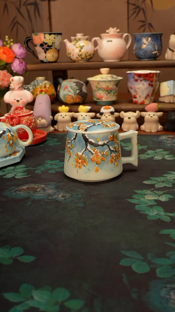 是泥吖  腊梅雪景办公杯