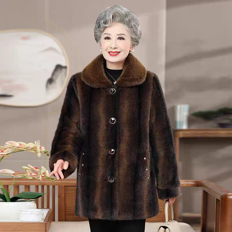 中老年人女装冬装奶奶装加绒加厚老太太保暖棉服大码宽松高档大衣