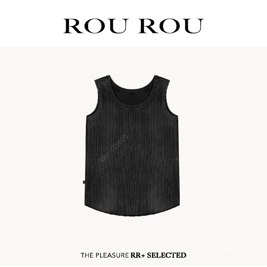 16218复古高街风百搭简约水洗做旧工字T恤女潮牌无袖上衣