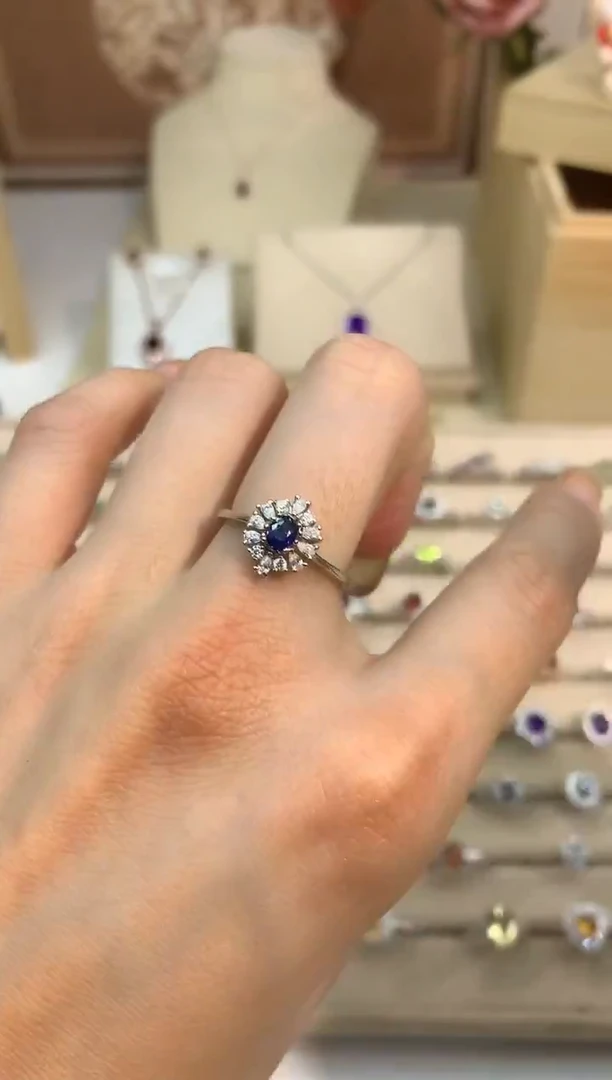 戒指蓝宝石银S925镶嵌蓝宝石