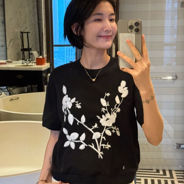 浪清/女装推荐 露西婷潮牌印花圆领纯棉T恤44729#2025夏新款上衣