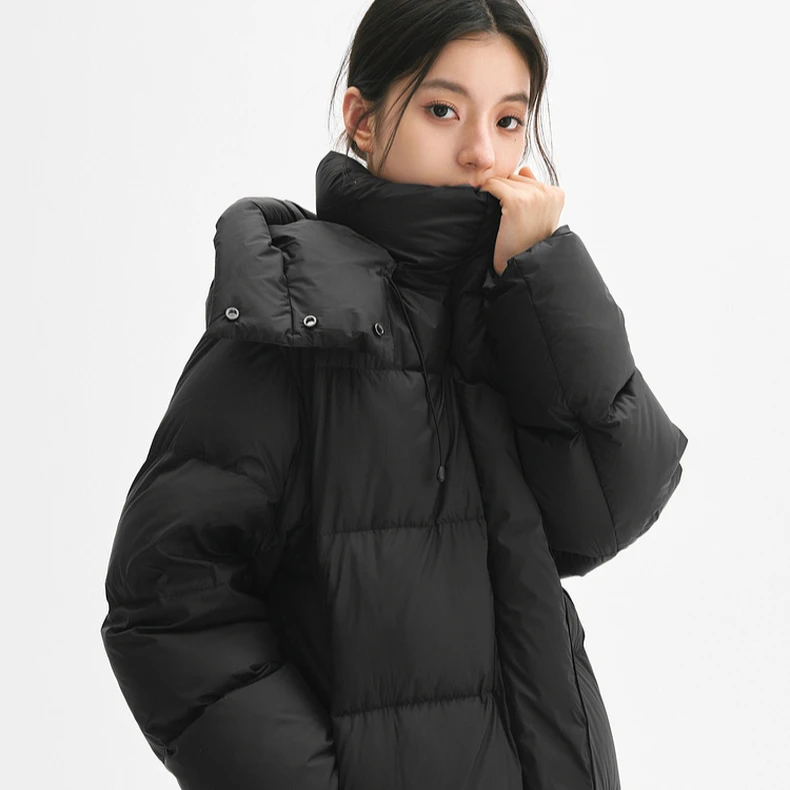 【90鸭绒】诗凡黎连帽立领防风中长款羽绒服新款面包服SFA180081