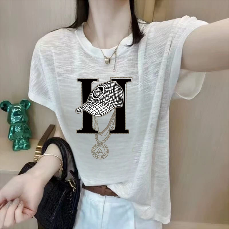 大码200斤100%竹节棉短袖T恤女2025新款夏季大象图案减龄显瘦上衣