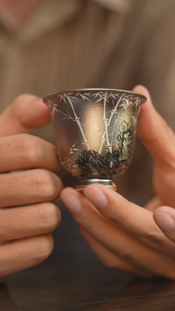 100柴房陶瓷柴烧影竹主人杯