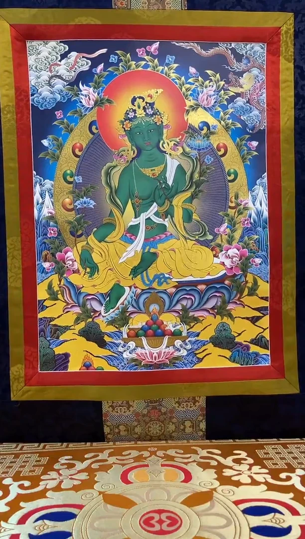 【闪购商品】卷轴画矿物质喷绘  绿度母1.26m蓝色莲花布