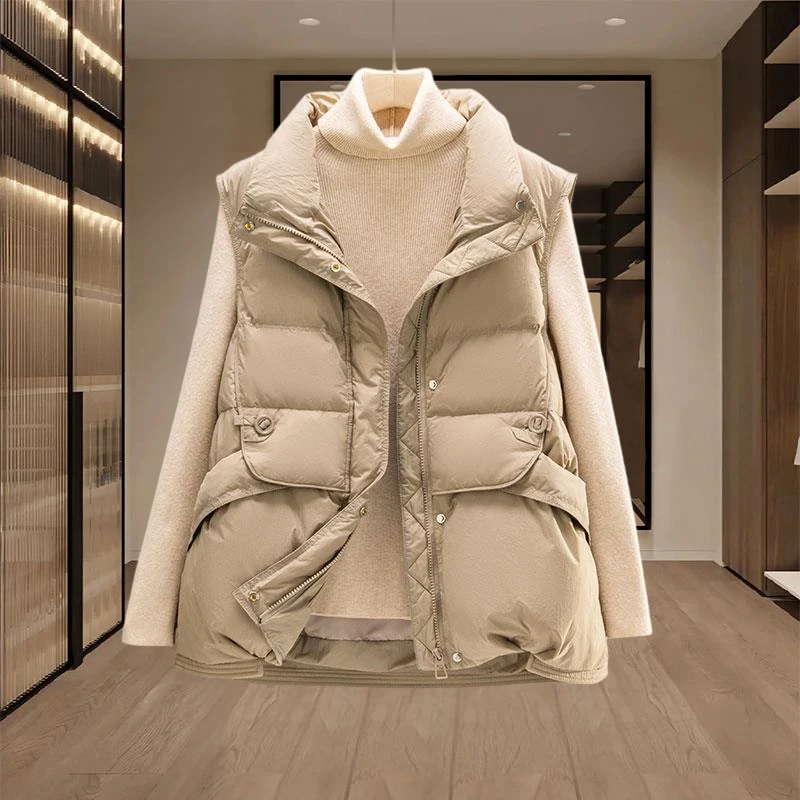 韩版休闲马夹女2025新款秋冬季保暖背心外套百搭加厚立领无袖马甲