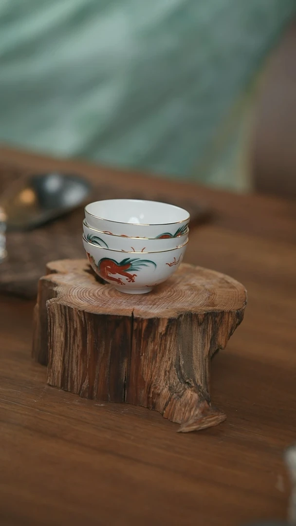 纯手绘祥龙工夫小茶杯3只