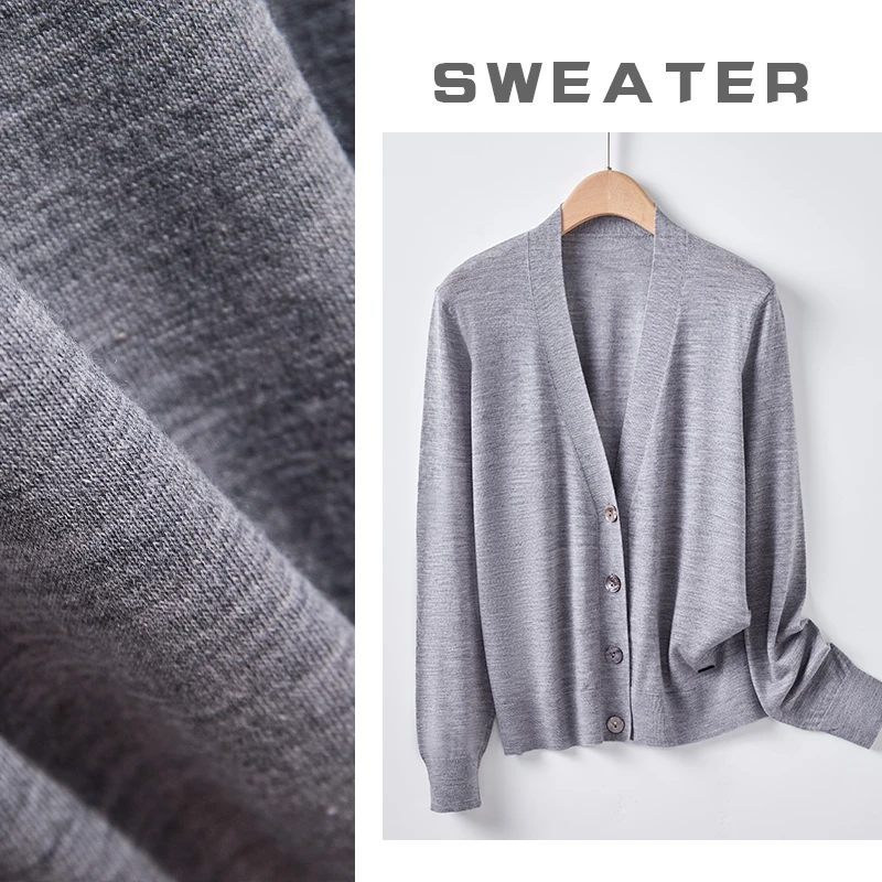 【老钱】2025春夏新款时尚休闲百搭薄款金属标四扣V领精纺羊毛开衫