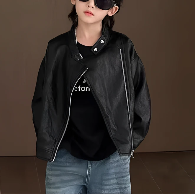 男童皮衣外套机车潮帅气2025秋新款儿童皮夹克上衣痞帅男孩机车服
