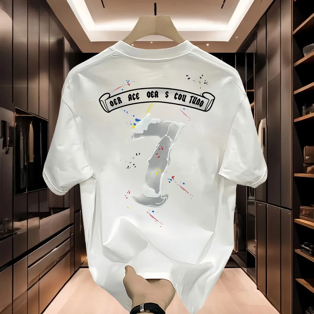 男士痞帅潮流休闲印花短袖T恤夏季百搭上衣圆领纯棉美式休闲半袖