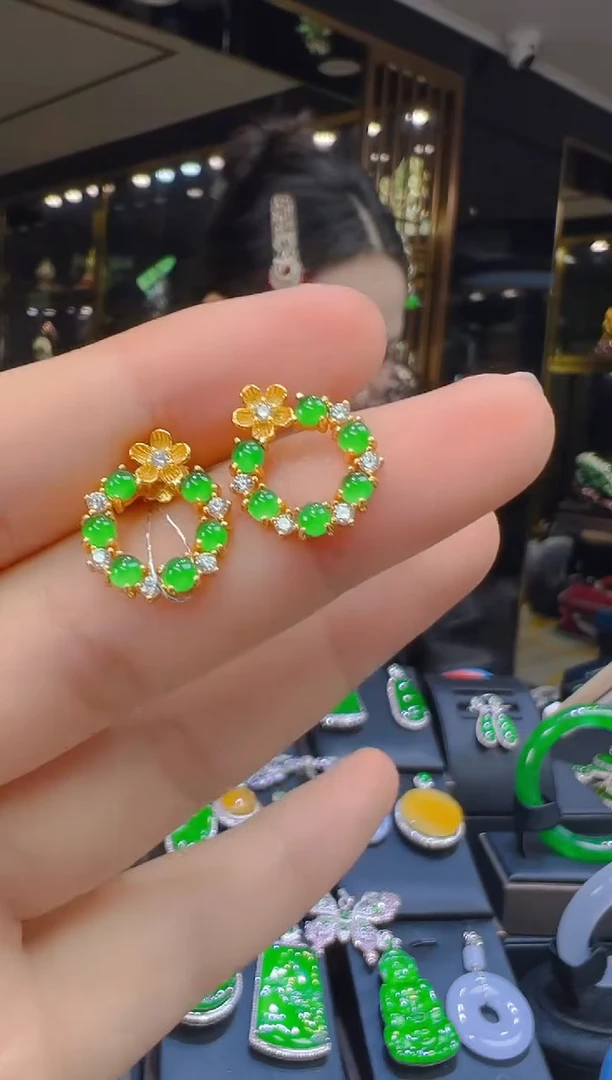 翡翠银S925镶嵌耳饰010（多样性发其一）